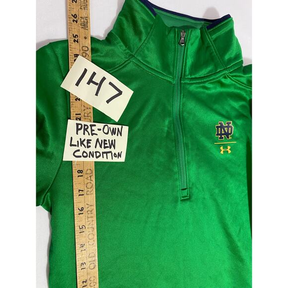 Under Armour Notre Dame Quarter-Zip Pullover Size Small Green ND Logo Fleece - Picture 5 of 8
